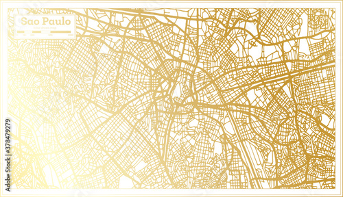 Sao Paulo Brazil City Map in Retro Style in Golden Color. Outline Map.
