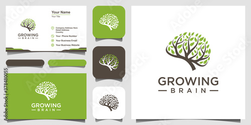 Growing brain logo combination brain logo with tree logo. business card design