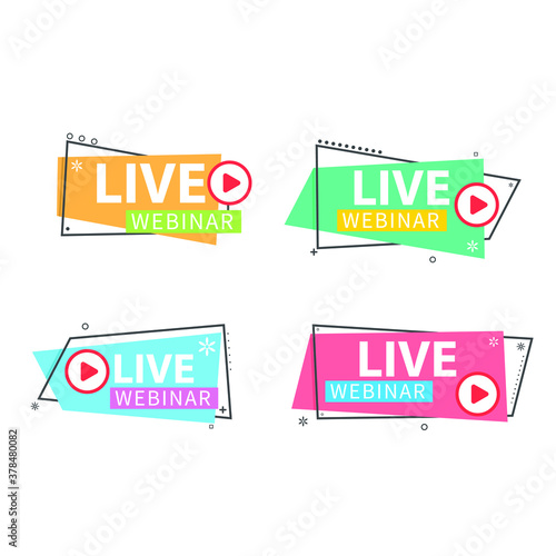 Live Webinar Button, icon, emblem label Vector illustration flat linear badge and banner, scroll, sticker, ribbon, embem, background, poster.