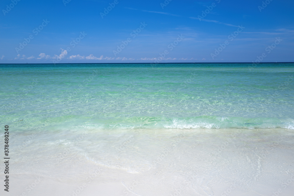 Ocean view beach. Banner or wallpaper for blue sea design, Ocean texture or pattern, summer background.