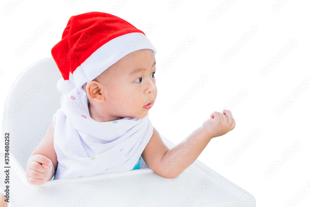 Cute little Asian baby boy in Santa Claus hat costume isolated on white background. Merry Christmas and Happy New Year holidays concept with cut out. Cute little Asian baby boy in Santa Claus hat costume isolated on white background. Merry Christmas and Happy New Year holidays concept with cut out.