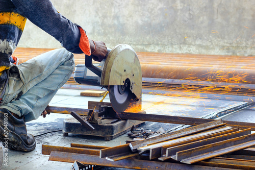 Canvas Print cutting of iron steel TMT bars with motorised steel cutter and generation of spa