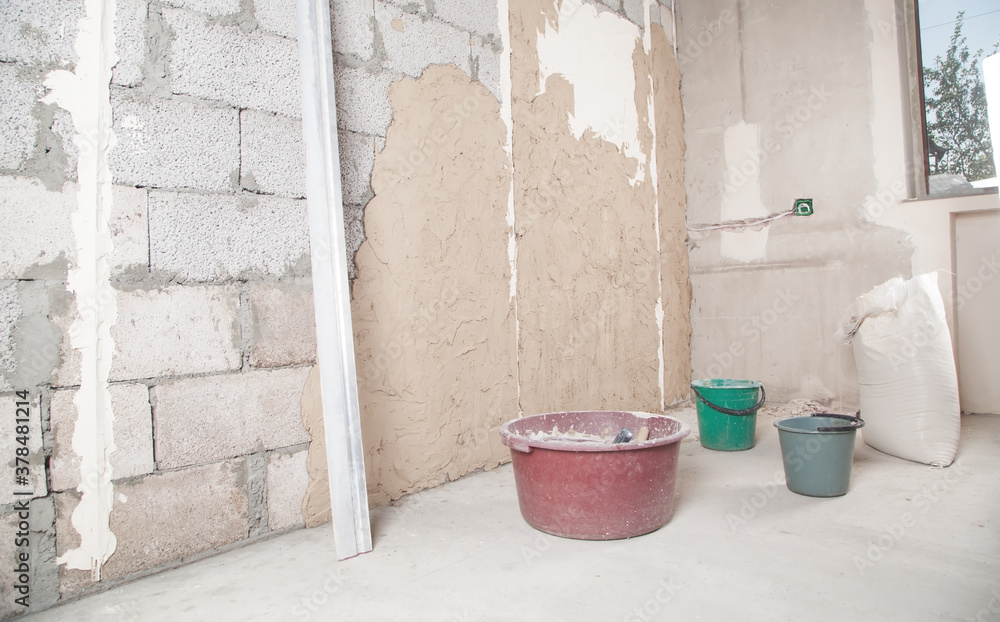 Putty in a wall. Renovating house Putty in a wall. Renovating house