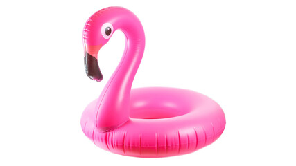 Pink pool. Inflatable flamingo for summer beach isolated on white background. Pool float party.