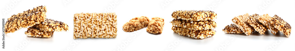 Crispy rice bars on white background Crispy rice bars on white background