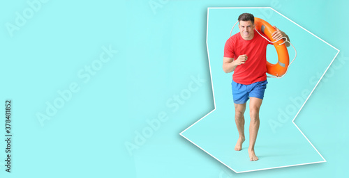 Running beach rescuer with ...