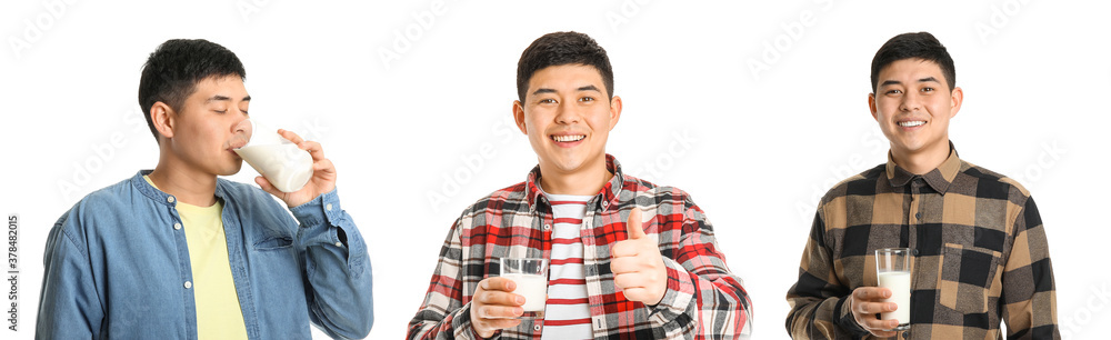 Young Asian man drinking milk on white background Young Asian man drinking milk on white background