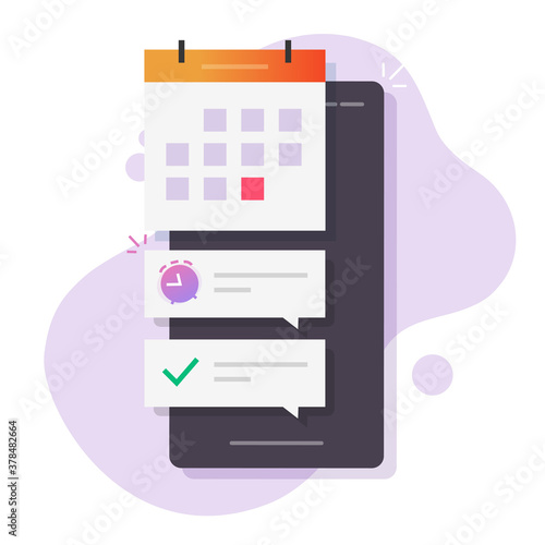 Calendar important deadline date task list mobile on phone online app, smartphone event digital appointment vector flat cartoon icon, electronic agenda scheduled on cellphone modern design isolated
