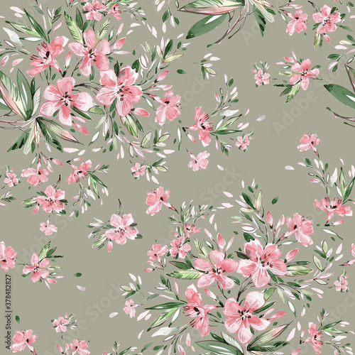 Seamless stylish pattern from sketching exotic flowers with paints and pencils © Irina Chekmareva