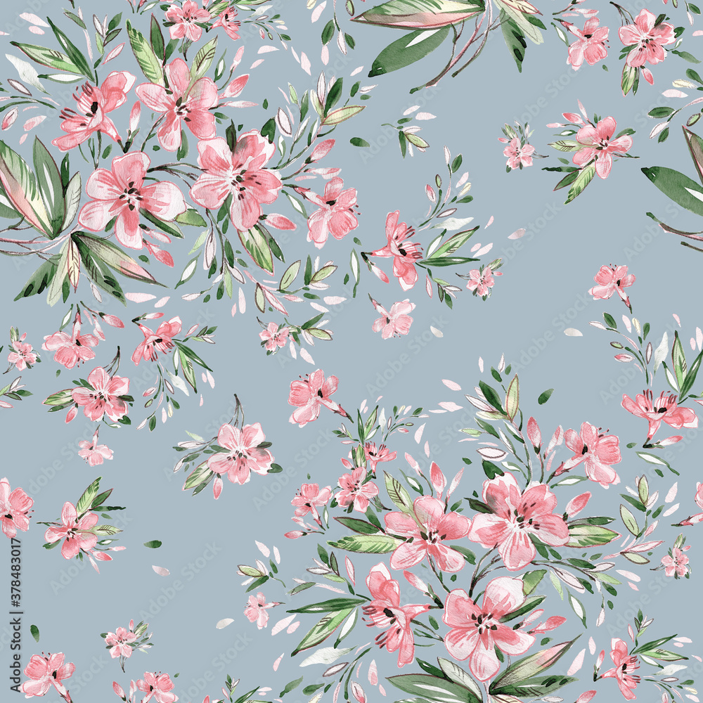 Seamless stylish pattern from sketching exotic flowers with paints and pencils Seamless stylish pattern from sketching exotic flowers with paints and pencils