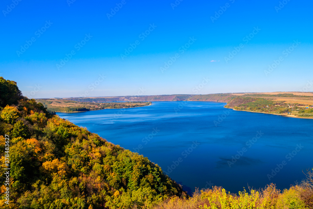 Obraz premium View of the Dniester river in Ukraine at autumn