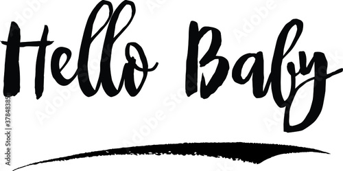 Hello Baby. Handwritten Typography Black Color Text On White Background