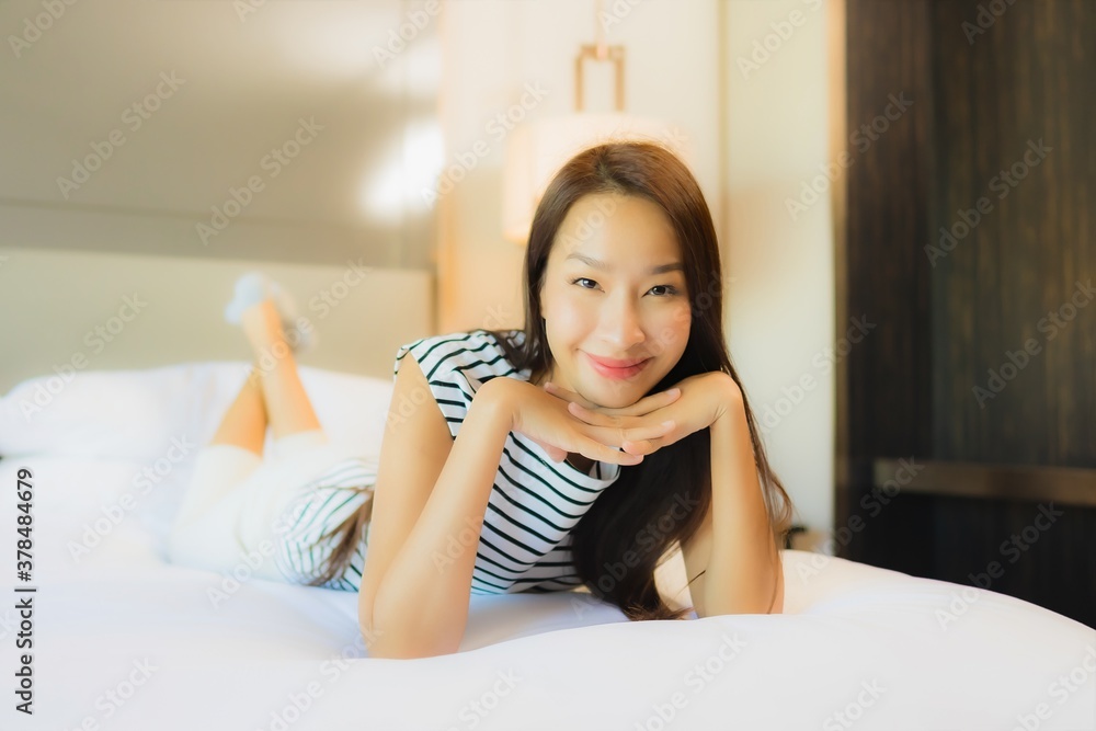 Portrait beautiful young asian woman relax smile on bed Portrait beautiful young asian woman relax smile on bed