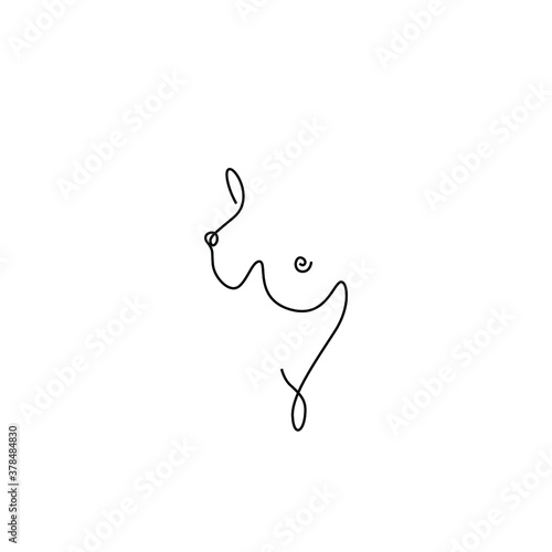 Nude woman abstract silhouette, continuous line drawing, small tattoo, print for clothes and logo design, emblem or logo design, isolated vector illustration.