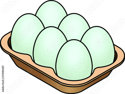 A carton of 6 blue eggs.