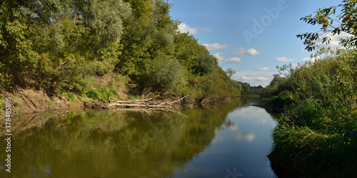  Summer fishing on the Desna river, beautiful panorama. 