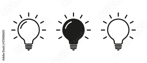 Light bulb icon. Set of light bulb icons. Lighting electric lamp, led lights. Idea flat vector illustration light bulb.