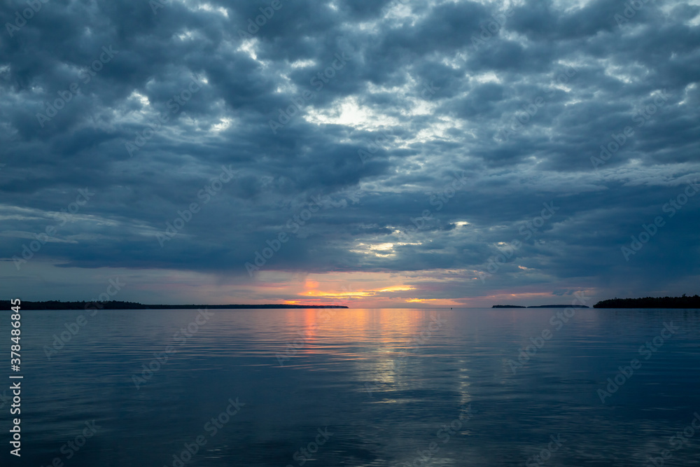 Beautiful blue hours sunset at Lake Superior summer Michigan 