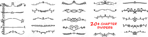 Set of chapter dividers. Element. Chapter dividers, decorations and delimiters set. Frame elements with elegant swirls, text separators. Decoration for paper documents and certificates, line and waves