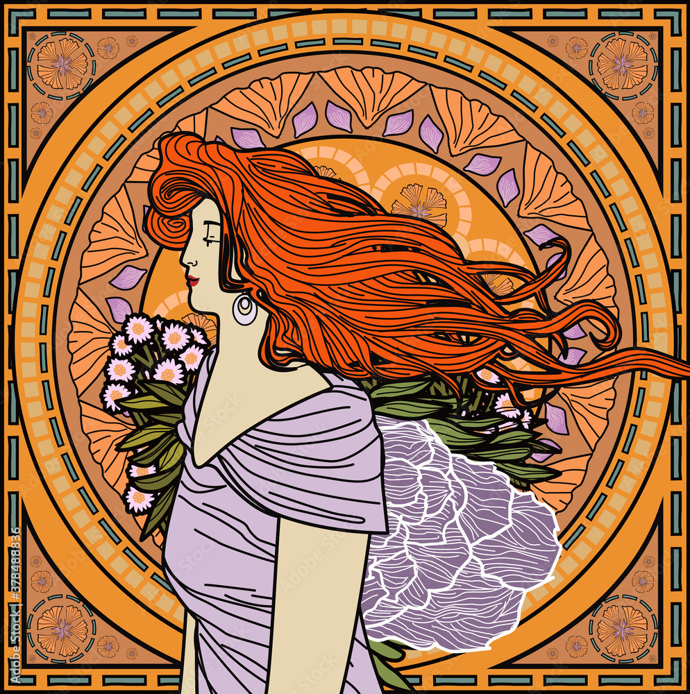 Vintage Art Nouveau Redhead Pretty Woman Poster Stock Vector Adobe Stock 3021