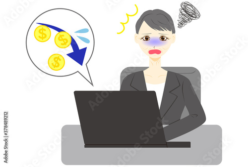 パソコン　女性　ミドル　会社員　ドル　マイナス