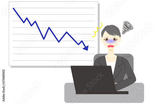 パソコン　女性　ミドル　会社員　株　ダウン