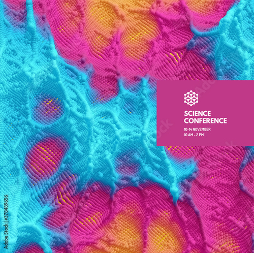 Science conference. Abstact marble texture. Background with dynamic particles. 3d vector illustration for online courses, master class, seminar, presentation, webinar or lecture.