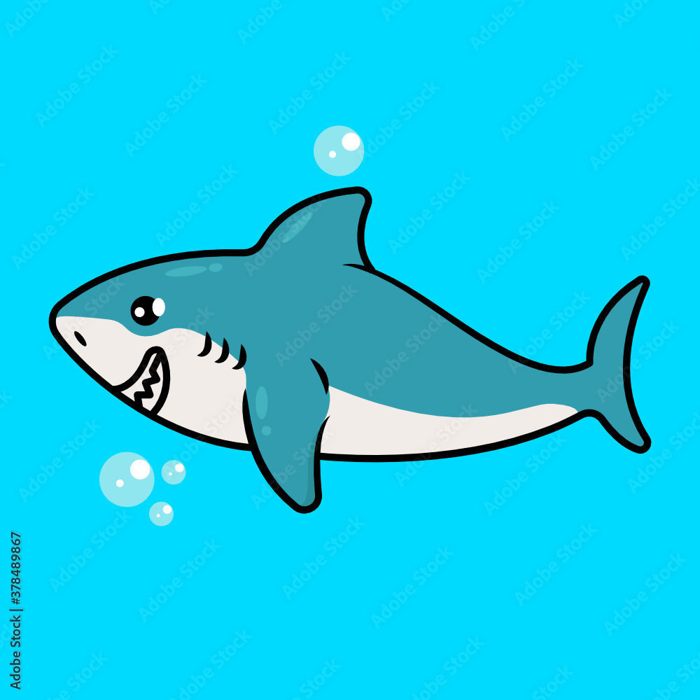 Fototapeta premium Cute baby shark swimming in the ocean mascot design illustration