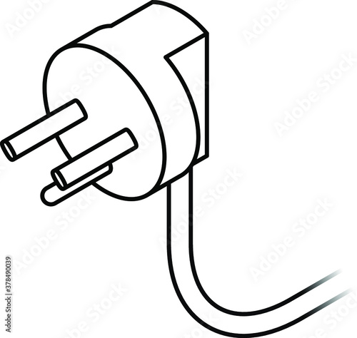 International AC power plug: Denmark. Three pins with slanted oval active and neutral pins. Line art.