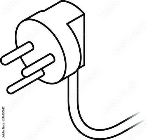 International AC power plug: Denmark. Three pins. Line art.