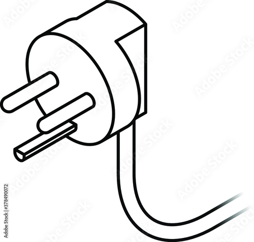 International AC power plug: Denmark. Three pins with a semicircular ground pin. Line art.