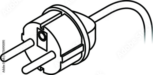 International AC power plug: Europe, Sweden. Two pins with a conductor hole for the ground pin. Line art.