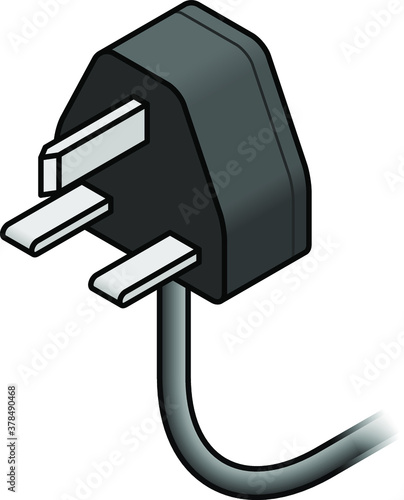 International AC power plug: UK, Singapore, Malaysia, Hong Kong. Three rectangular pins.