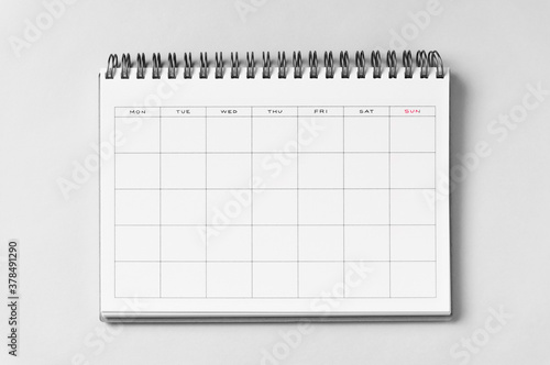 Blank calendar on gray background.  グレー背景上のブランクカレンダー