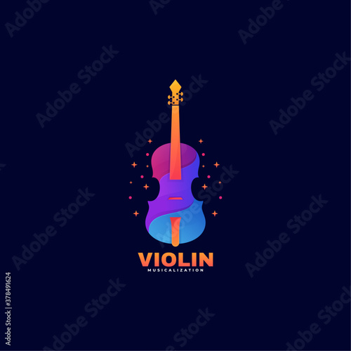 Vector Logo Illustration Violin Gradient Colorful Style.