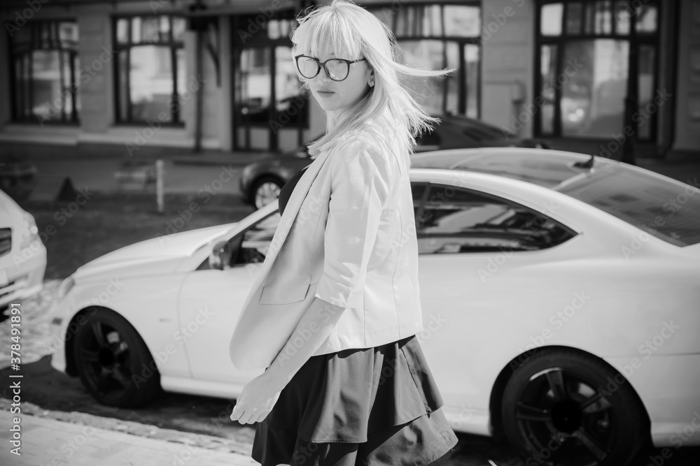 Fototapeta premium Business woman at city, woman worker at street. Lifestyle of modern people