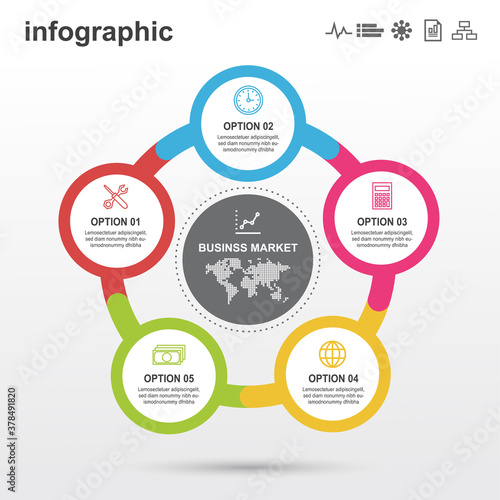 Business infographic template design with 5 options.