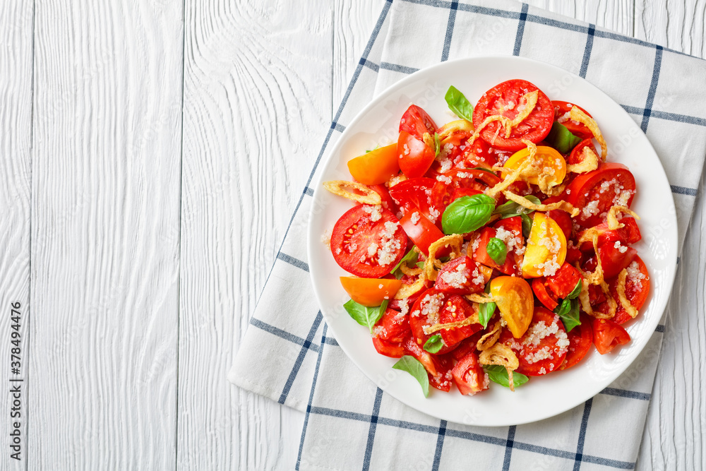 tomato salad with fried onion, quinoa and basil tomato salad with fried onion, quinoa and basil