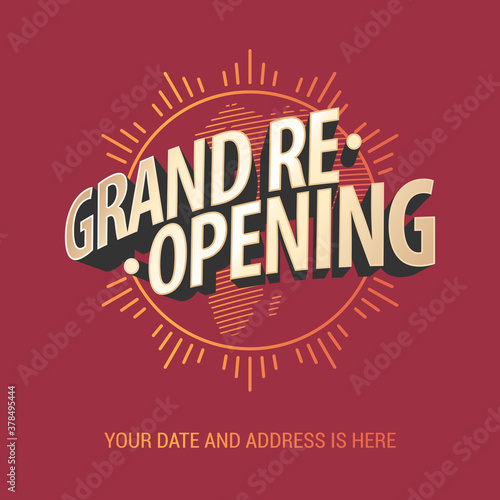 Grand opening or re-opening vector illustration, background with vintage plane