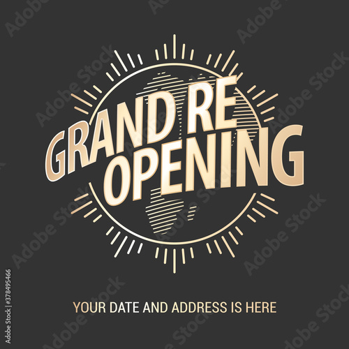 Grand opening or re-opening vector illustration, background with trumpets