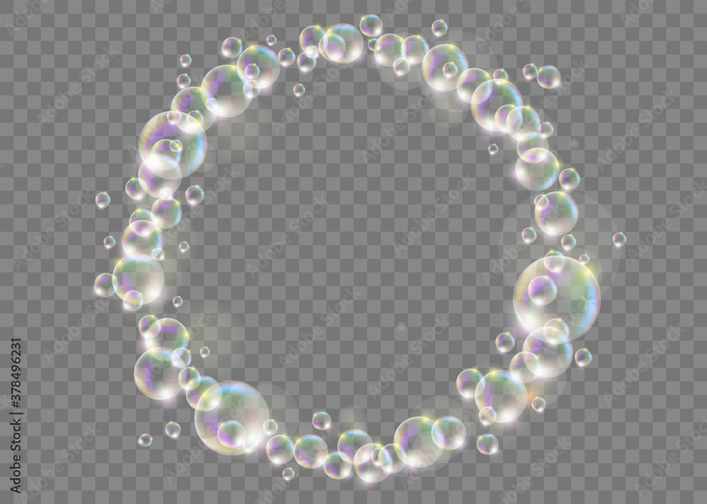 Obraz premium Circle ring made of soap bubbles on a transparent background.