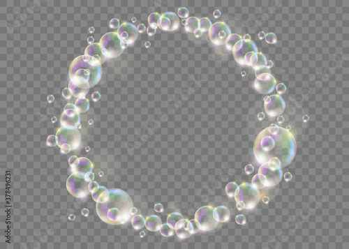 Circle ring made of soap bubbles on a transparent background.