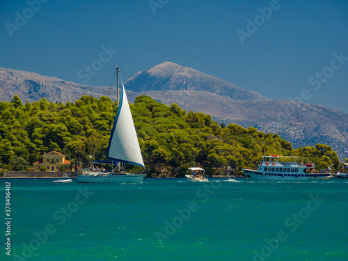 Saiing ship in the bay of Nidri photo