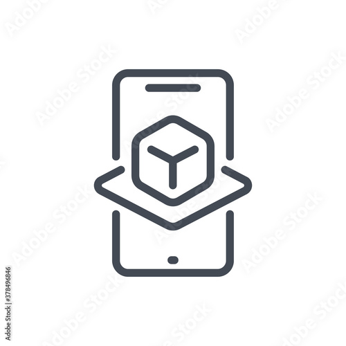 Augmented reality line icon. Mobile phone with Cube projection vector outline sign.