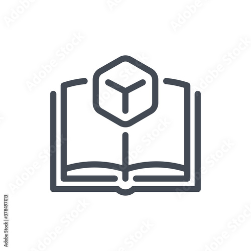 Augmented reality line icon. Guide book with cube vector outline sign.