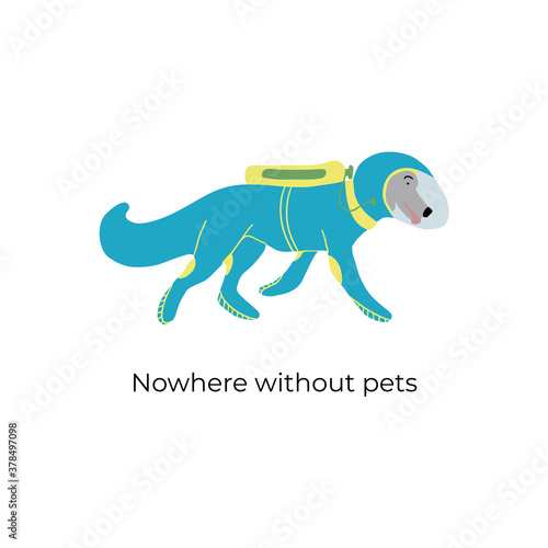 Handdrawn vector illustration of a dog in astrounat suit. Nowhere without pets even in cosmos.