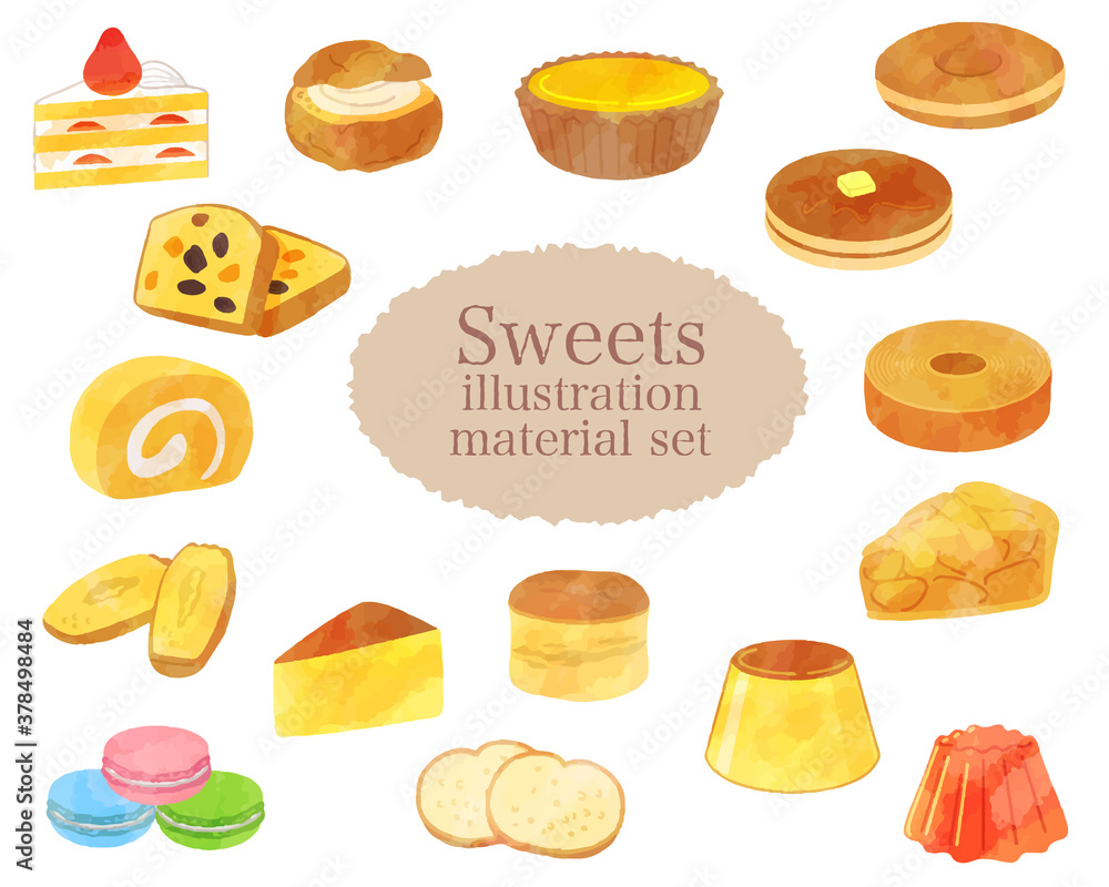 Sweets illustration material set / analog style