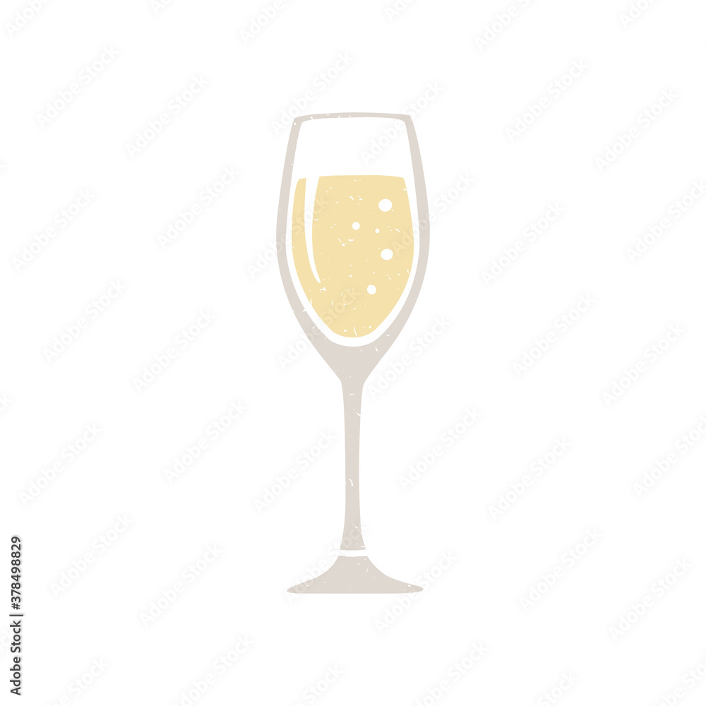 Cute glass of champagne or white wine isolated on transparent background. Cozy pictogram original design. Vector hand drawn illustration Cute glass of champagne or white wine isolated on transparent background. Cozy pictogram original design. Vector hand drawn illustration