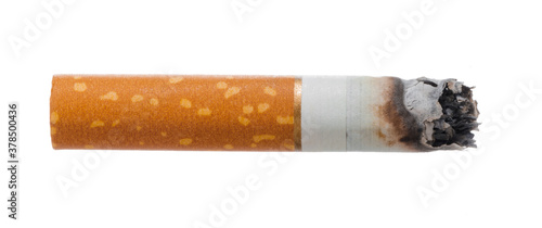 Foto Lit cigarette isolated on white background close up