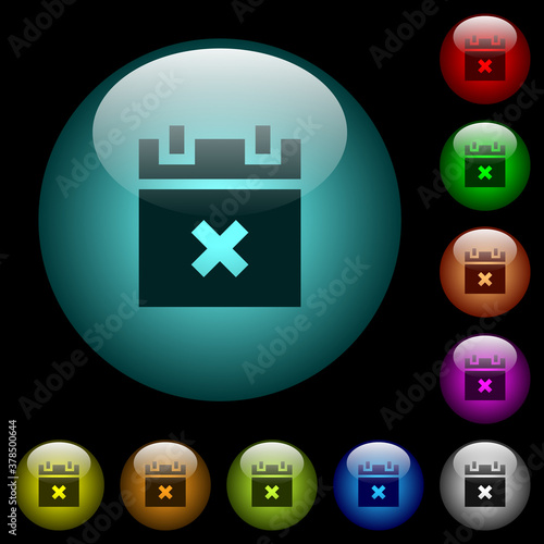 Cancel schedule icons in color illuminated glass buttons